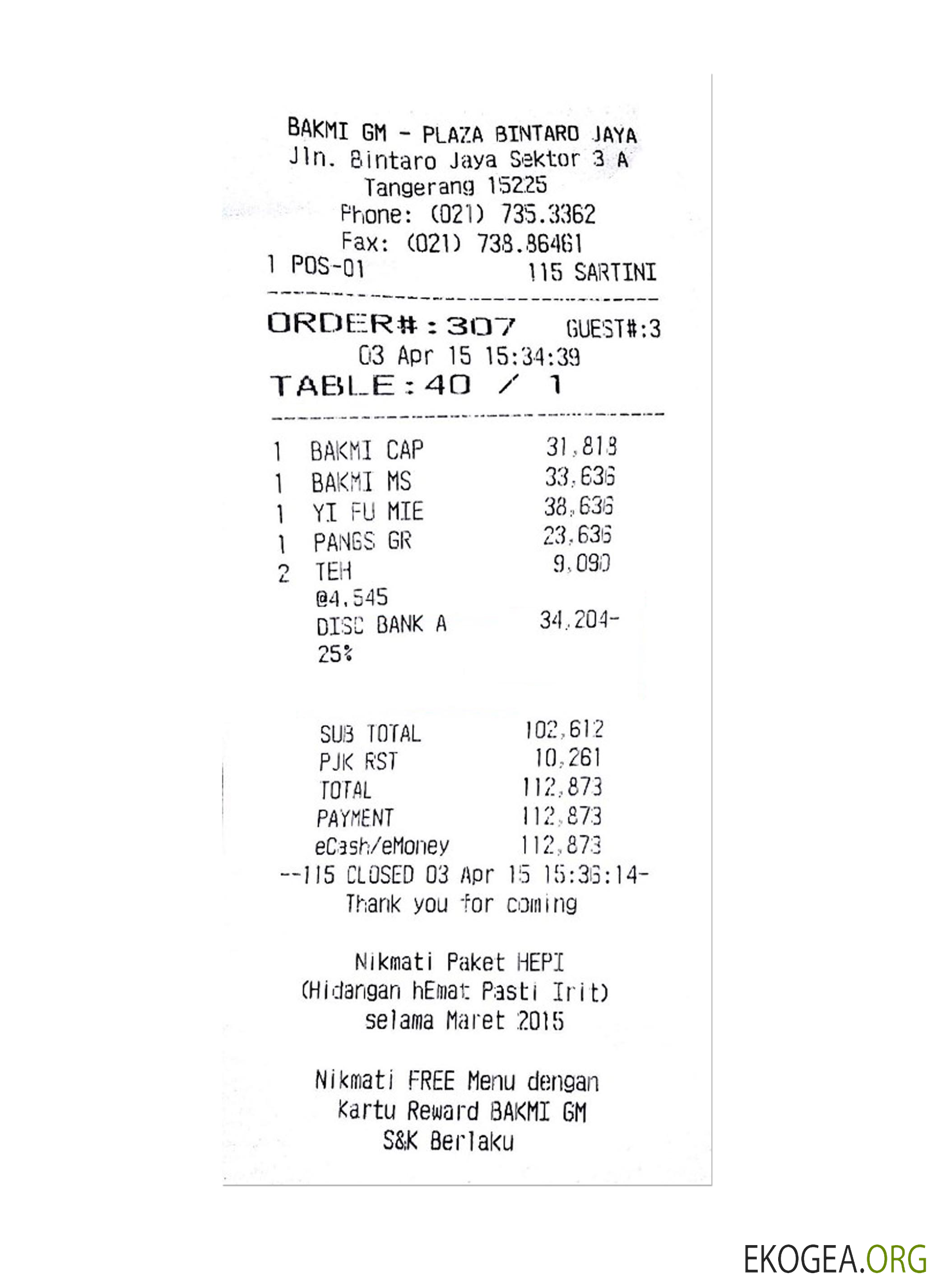 Reçu de paiement BAKMI GM PLAZA